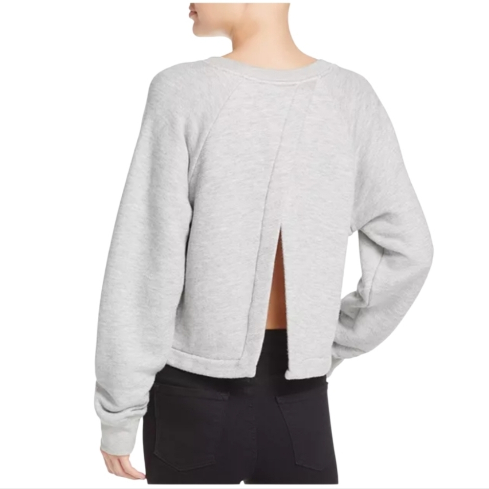 CURRENT/ELLIOT Gray Boat Neck Open Back Boxy Cropped Sweater Split Back